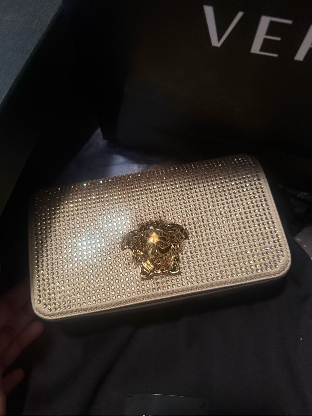 Versace Metallic Gold Crystal-Stud Medusa Mini Wallet